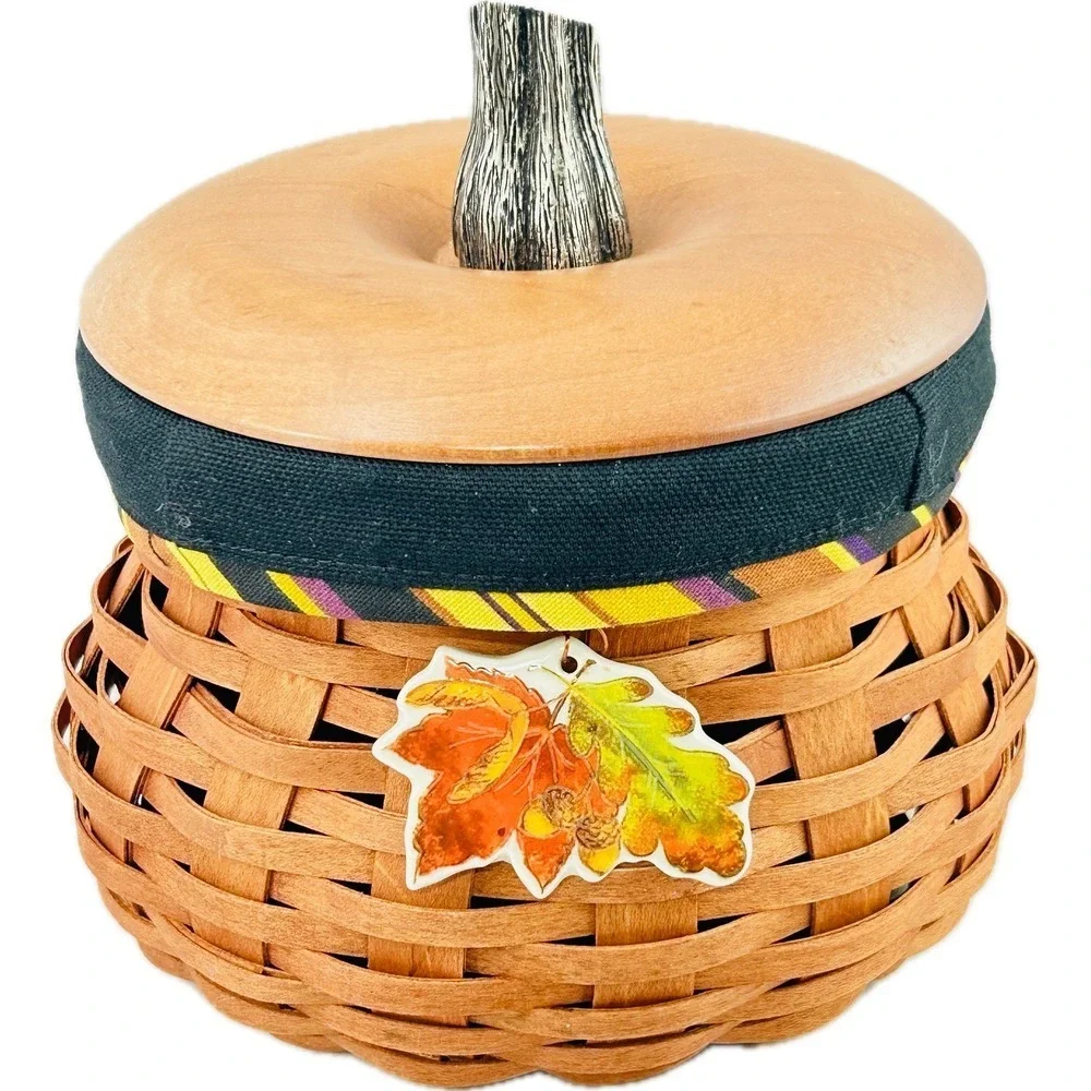 Longaberger Small CINNAMON FALL GOURD Basket w/ Lid Liner Tie-on Protector Flyer